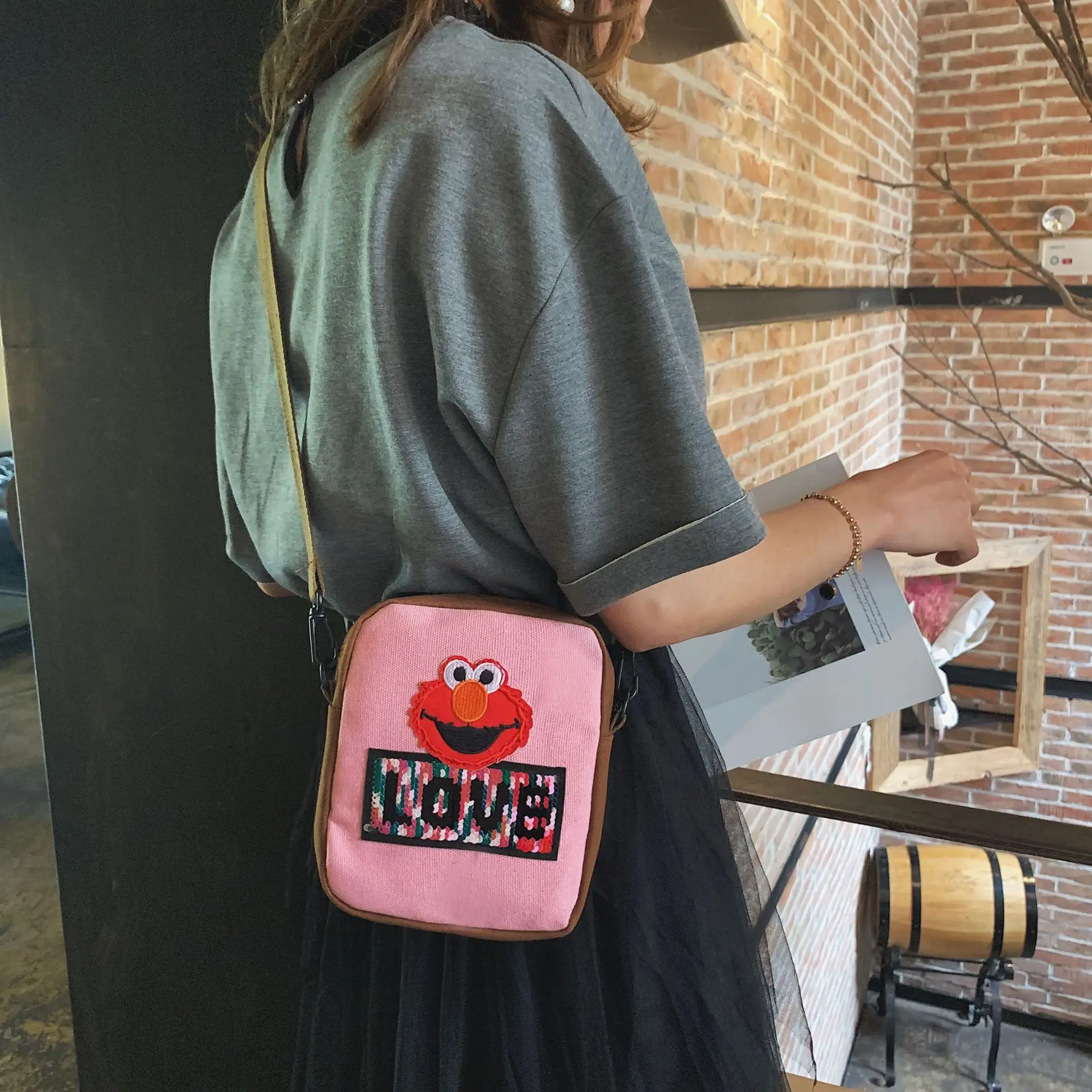 

2019 Summer New Style Fashion Shoulder Canvas Square Sling Bag Fashion Korean-style Shoulder Phone Bag Cartoon Shoulder Bag