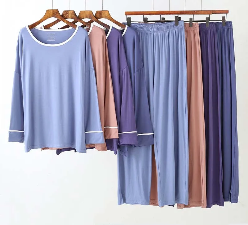 

Новое поступление, комплект из двух предметов, домашняя одежда, Женская весенне-осенняя Корейская Милая Пижама для отдыха с длинным рукавом, комплект из модала и простых брюк