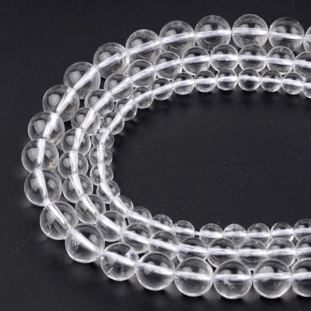 Natural White Clear Quartz Crystal Round Beads for Jewelry Making - Various Sizes