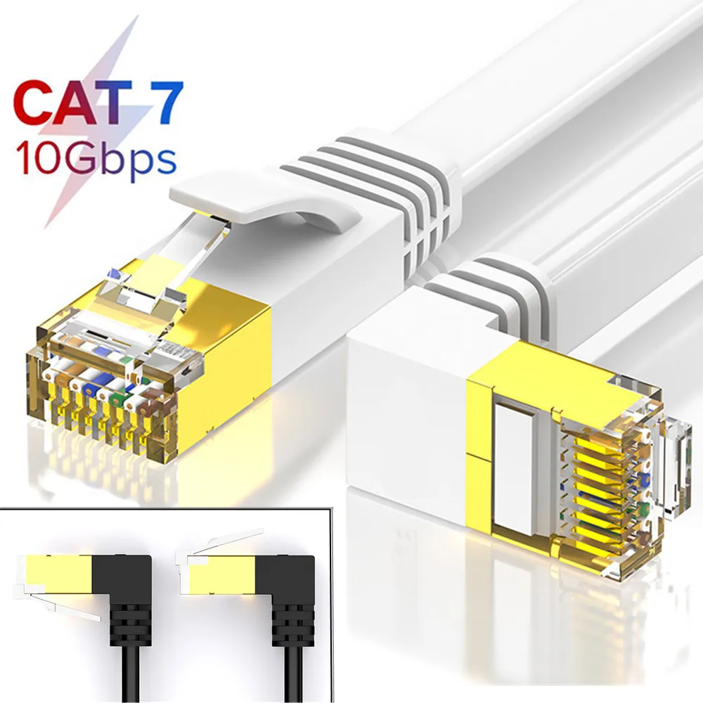 CAT 7 Ethernet Cable RJ45 Cat7 Lan Cable 1M 2M 3M 5M 10M RJ 45 Flat Network Cable Patch Cord UP&Down Right Angle 90 Degree Cable