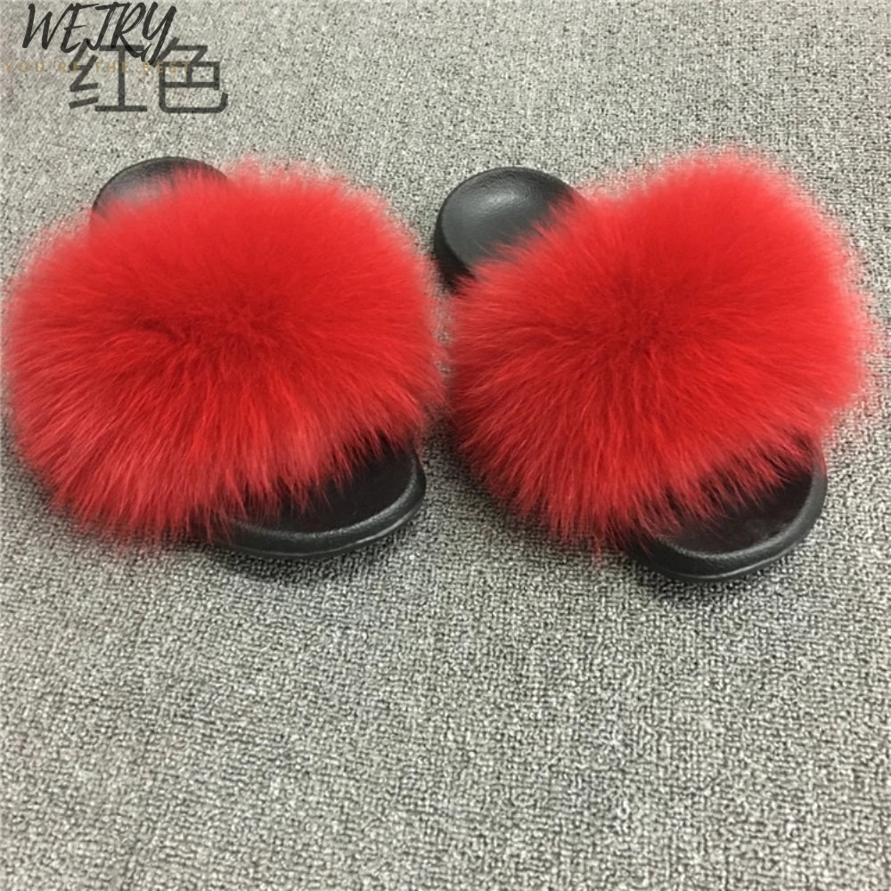 fox fur slippers Женские летние шлепанцы с лисьим мехом; пляжные шлепанцы на плоской подошве; Лидер продаж; размеры 36-45 - Цвет: fox fur slippers