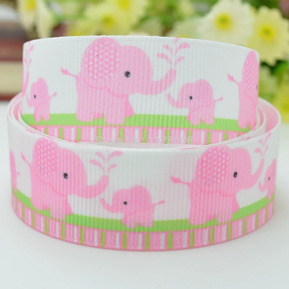 7/" 22 мм розовый слон мультфильм печатных корсажная лента бант для волос DIY ручной работы оптом OEM 50YD