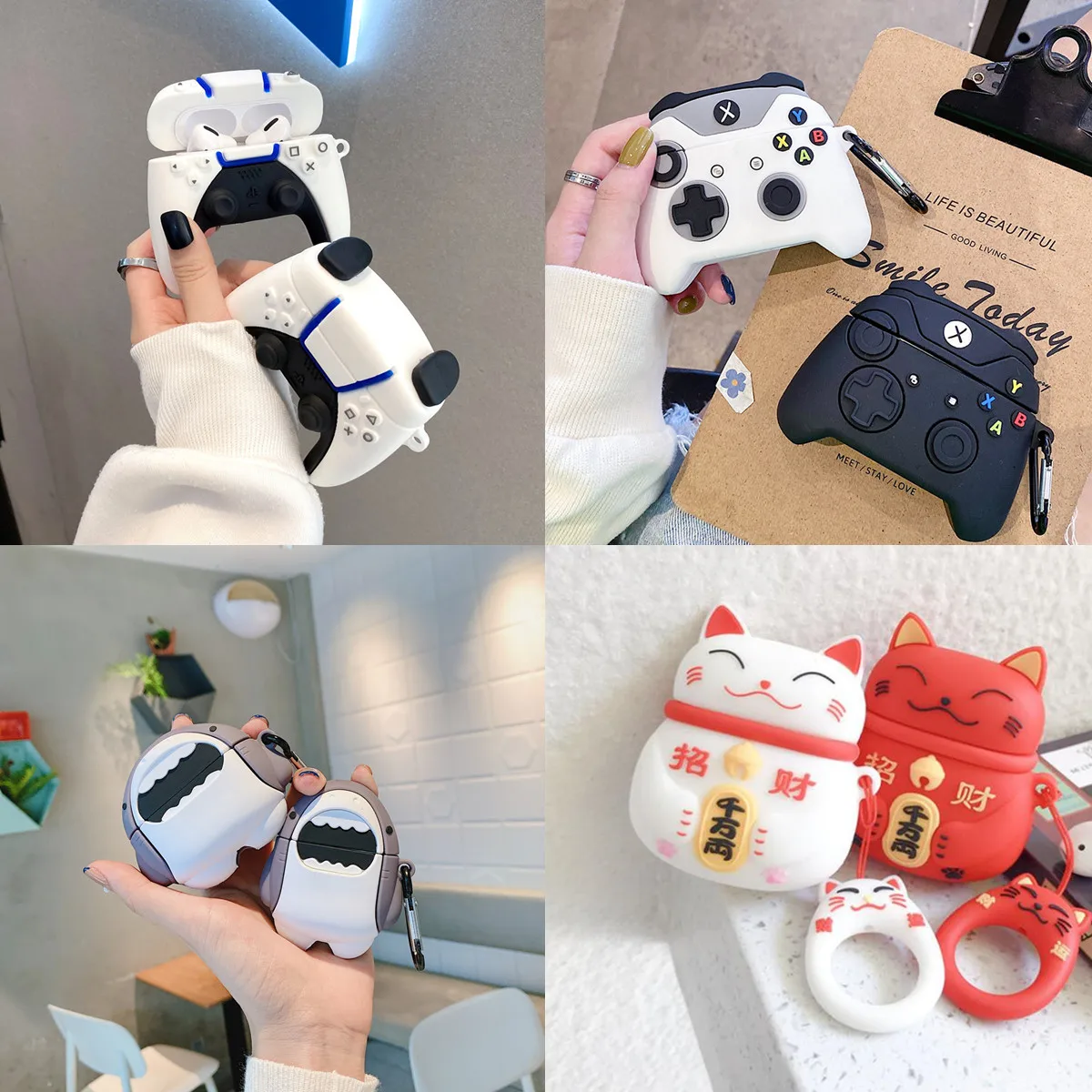 3D чехол с котом и акулой для геймпада gameboy Airpods 1 2 3 Pro наушников Мягкий