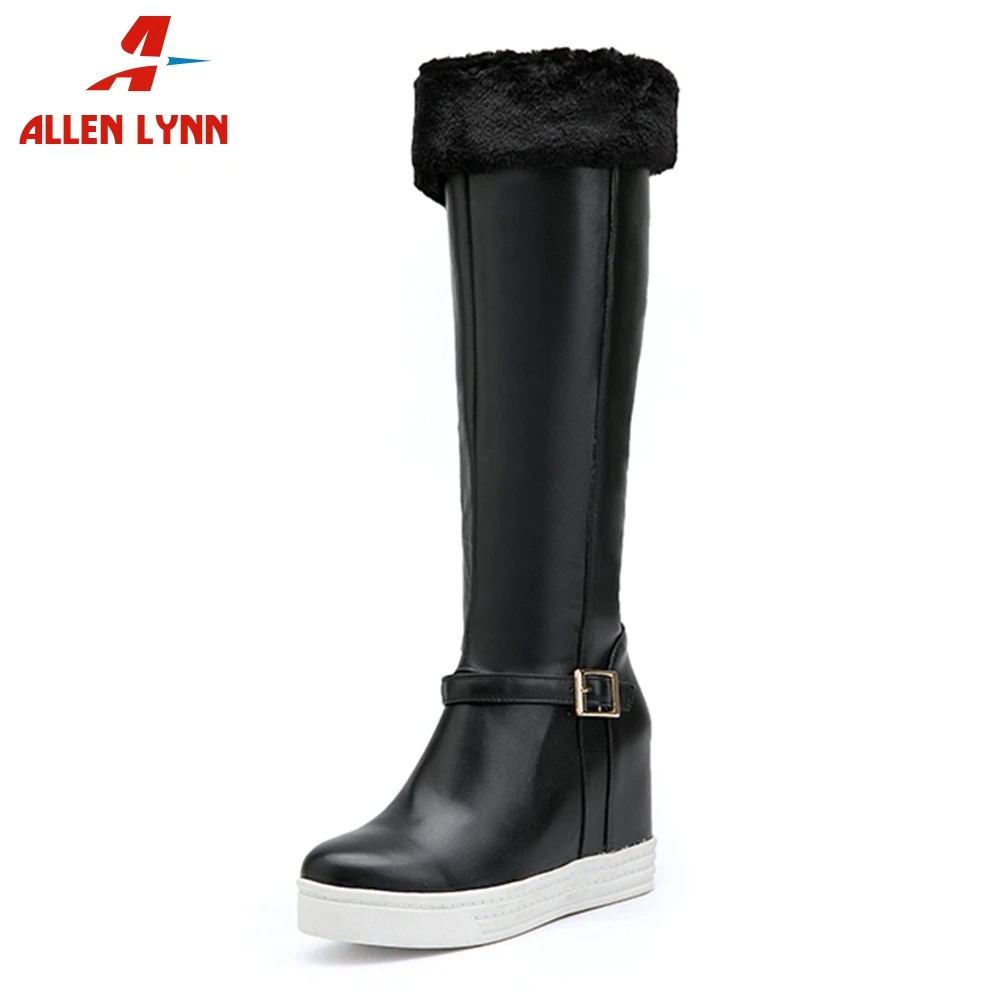 Новое поступление г., сапоги до середины икры на каблуке, увеличивающие рост Женская обувь Женская Осенняя обувь на меху, на платформе, на молнии женские ботинки