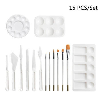 

15pcs Kids Adults Lightweight Home Office Portable Art Oil Paint Tool Set Gift Crafts Easy Clean Palette Scraper Drawing Brushes