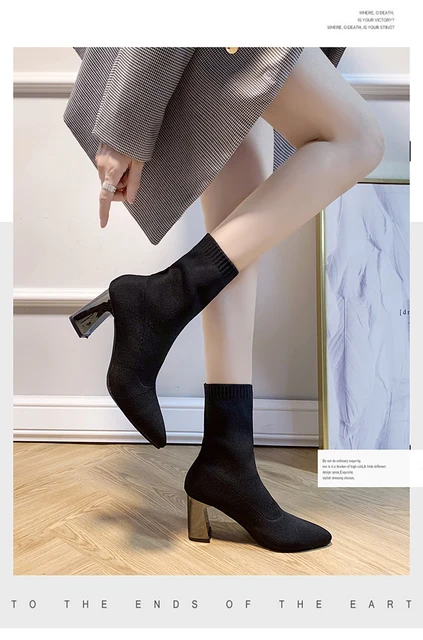 COMBINED HIGH HEEL SOCK-STYLE ANKLE BOOTS from Zara | Socks and heels, Sock  ankle boots, Boots