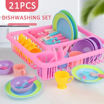 

Kids Kitchen Toys Simulation Kitchen Playset Wash and Dry Tableware Dish Rack with Drainer Educational Toys Role Playing Toys