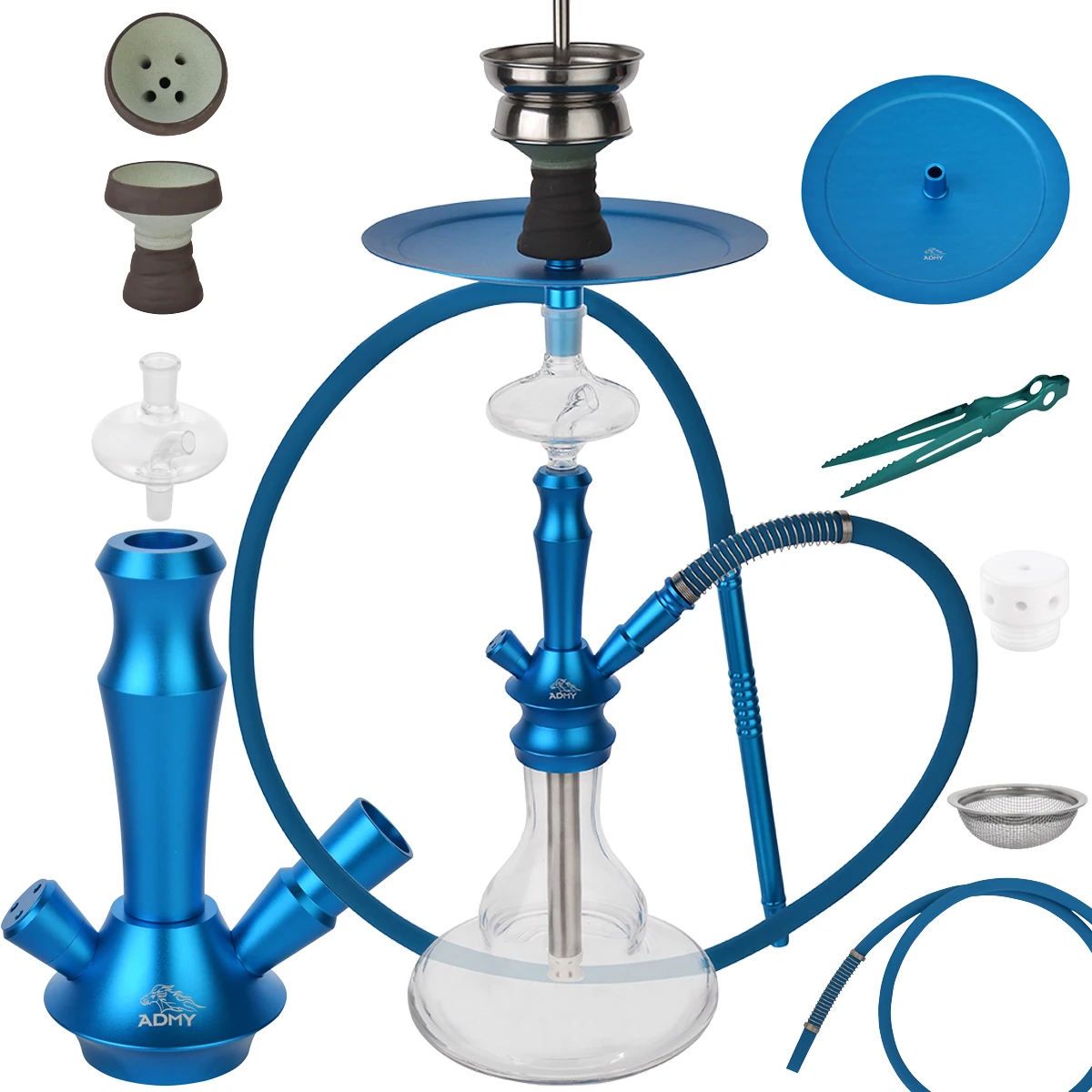 Небесно-голубой Алюминиевый арабский кальян стеклянный кальян bubbler чаша-держатель курительная трубка водопровод портативный silcon кальян набор складной курительная трубка - Цвет: Небесно-голубой