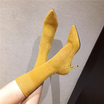 

Women's boots 2019 autumn and winter new pointed socks boots high heel stiletto fashion sexy skinny boots