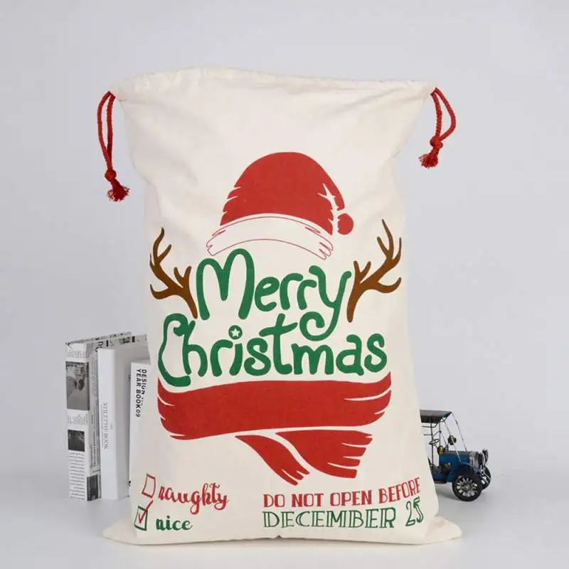 

New Year Gift Santa Sacks Large Santa Claus Bag Merry Christmas Santa Sack Canvas Gift Bags Drawstring Cotton Stockings