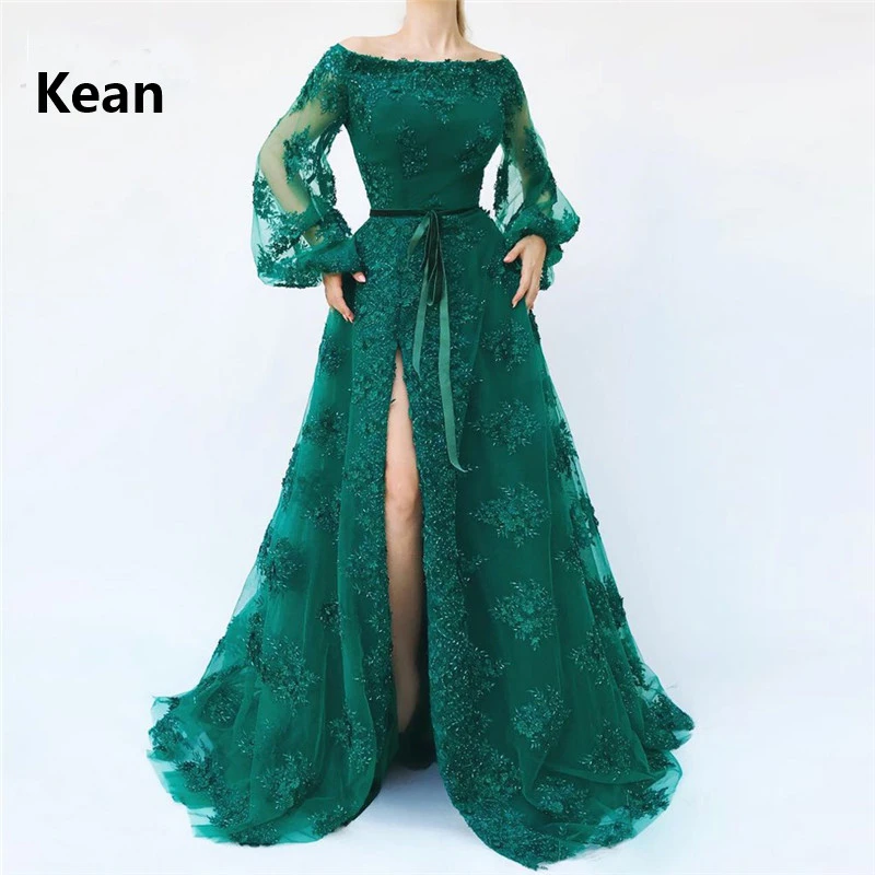 Emerald green puff sleeve dress Clearance