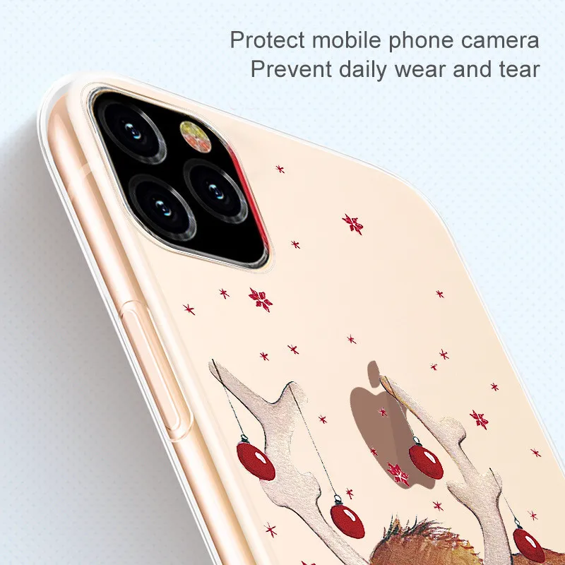 Onevan Прозрачная основа анимированных чур для iPhone XR XS 11 Pro Max X 6 6s 7 Plus Санта Клаус Рогатка мягкий силиконовый