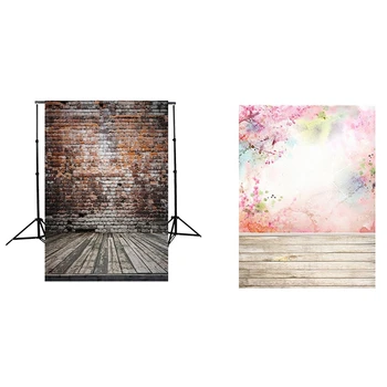 

2 Pcs Vinyl Photography Backdrop Photo Background Old Brick Wall Wood Floor-Old Brick Wall & Blurred Flowers