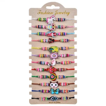 

12 Pcs Sets Alloy Painting Oil Pottery Animal Woven Bracelets for Girls Children Bracelet Charm Boho Handmade Fashion Jewelry