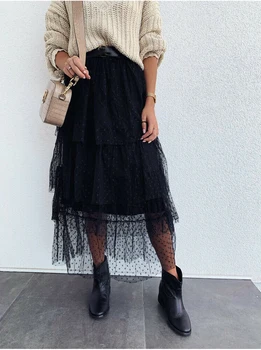 

Women's Fashion Girl High Waist Tutu Long Skirt Club Prom Party Party Tulle Polka Dot Layered Skirt Elegant Ladies Streetwear