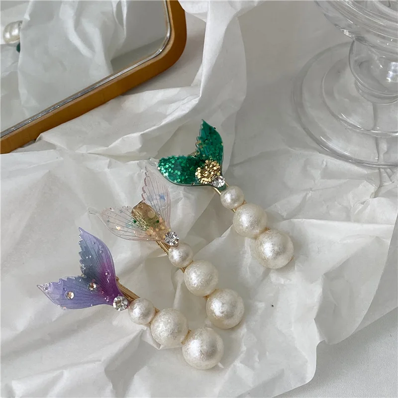 Mermaid Tail Hairpins Kids Girls Animal Hair Clips Shiny Barrette for Children Headwear Hairgrips Imitation Pearls |