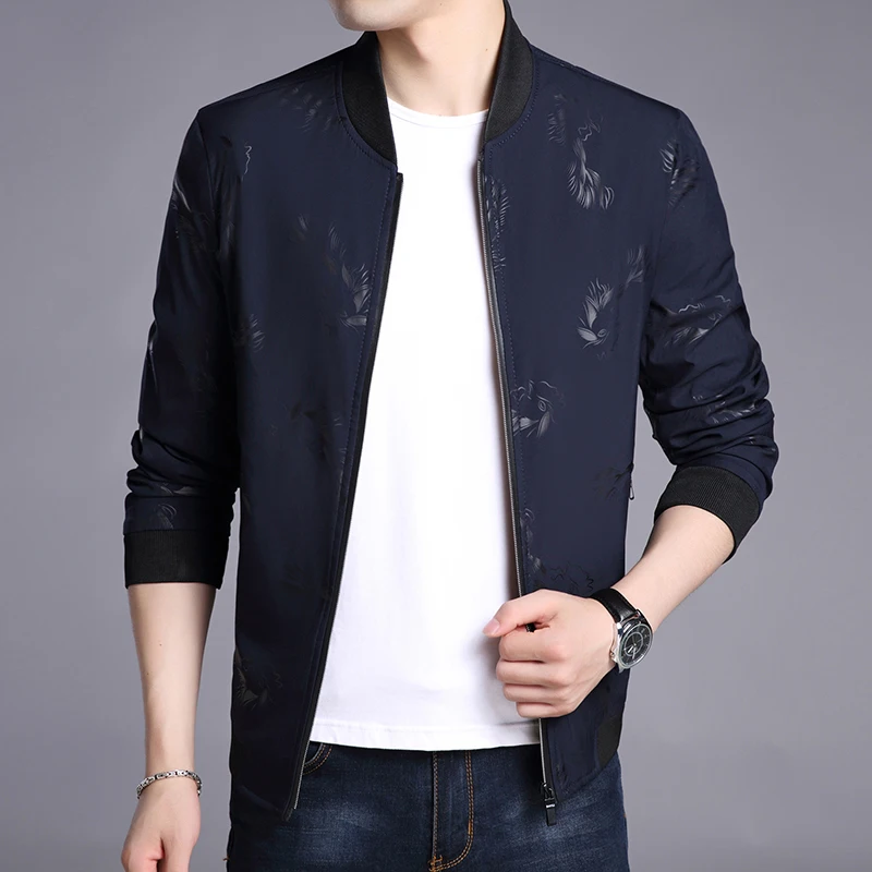 90% OFF 2019 Spring men slim fit Jacket Floral Printed Cotton Zipper Casual Stand Collar Jackets Male Long Sleeve windbreaker Coat