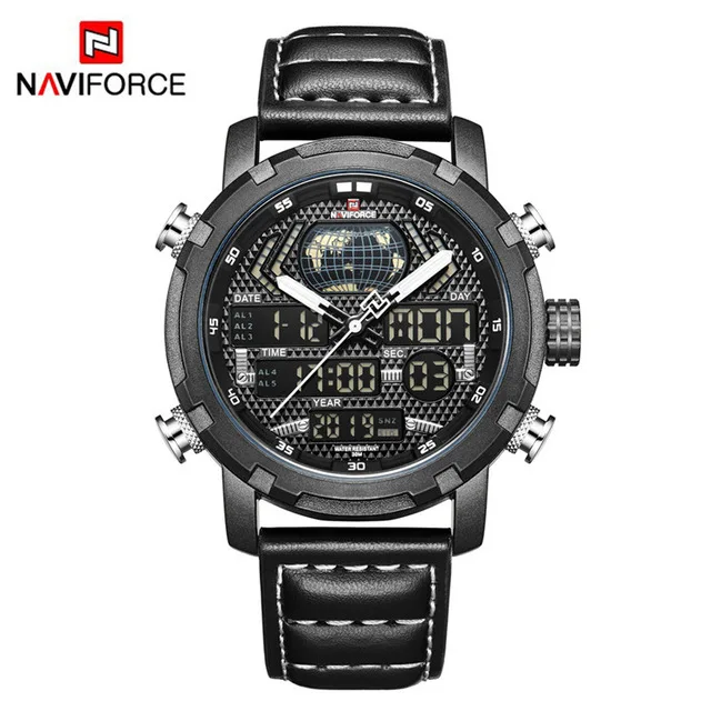 NAVIFORCE 9160 часы Мужские лучший бренд класса люкс цифровые аналоговые спортивные наручные часы военные из натуральной кожи мужские часы Relogio Masculino - Цвет: black white