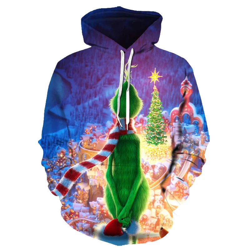 3D grinch толстовка с капюшоном Рождество Толстовка мультфильм анимированные белая