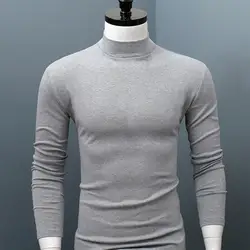 50% hotmen camisa cor sólida meia gola alta casual magro manga longa apertado para uso interno