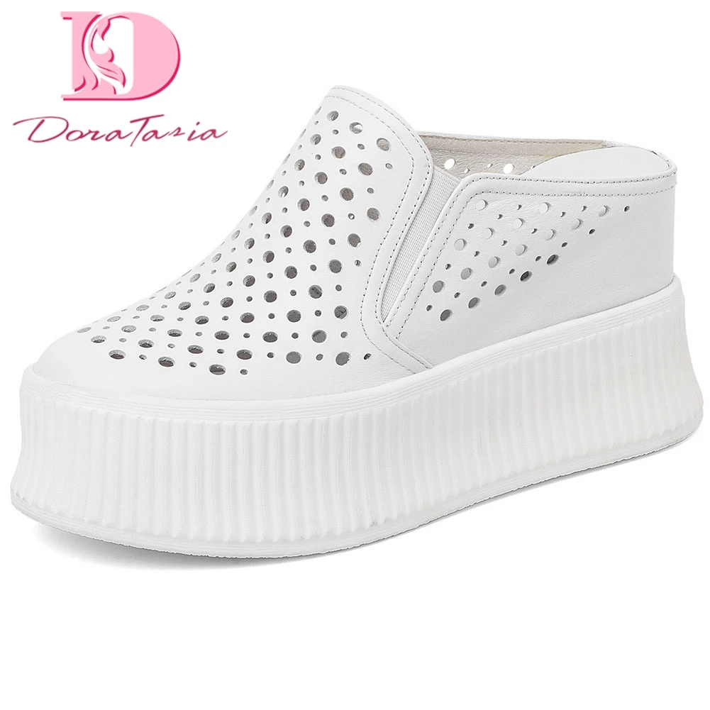 

Doratasia 2020 Dropship INS HOT Platform High Heels Genuine Leather Hollow Out Skin Casual Mules Pumps Woman Shoes Women