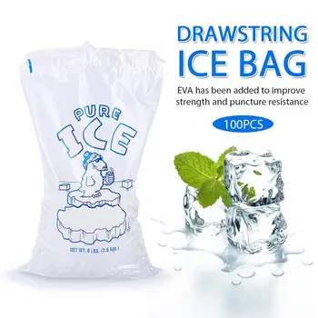 

100pcs Drawstring Ice Bag EVA Disposable Insulated Dry Cold Ice Pack Cooler Bag For Food Fresh Ice Bag Storage Pouch For Freezer