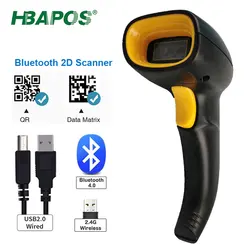 HBAPOS – lecteur de Codes à barres sans fil, 1D QR 2D, USB, portable, Extra Long, lecteur de Codes à barres, matrice de données, prise USB et jeu 