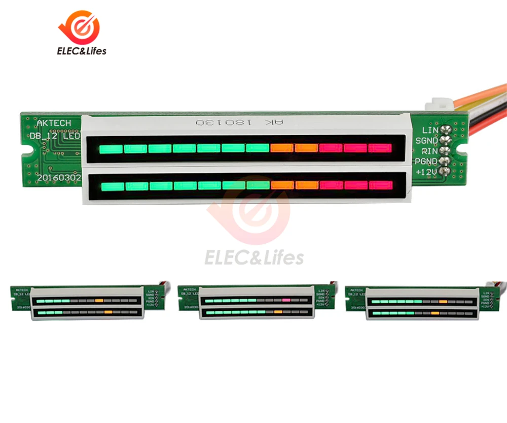 Mini Dual 12-bit LED Music Level Indicator Module Adjustable Audio VU Level Indicator Meter AGC Stereo Amplifier Board DIY Kit