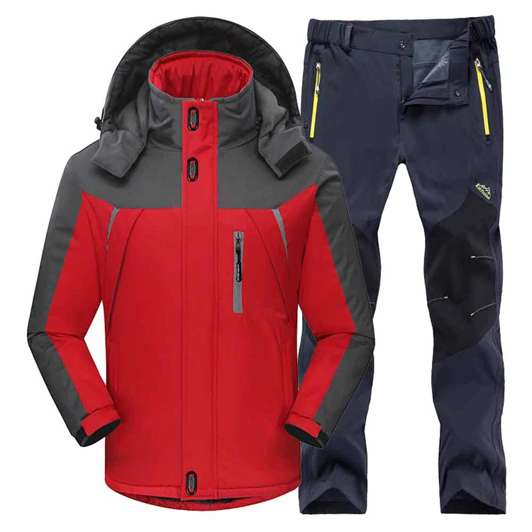 TRVLWEGO мужские зимние туристические брюки походные куртки набор треккинговые термальные походные лыжные альпинистские уличные лыжные водонепроницаемые Рыболовные костюмы - Цвет: red gray