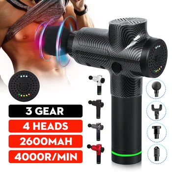 

4000r/min Therapy Massage Guns 3 Gears Muscle Massager Pain Sport Massage Machine Relax Body Slimming Relief 4 Heads And Bag
