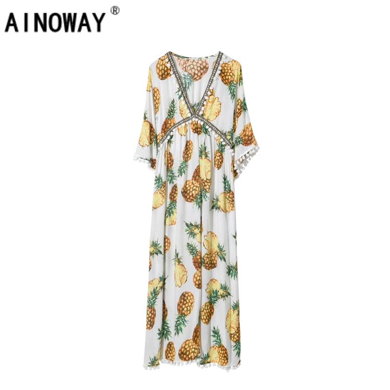 pineapple print maxi dress