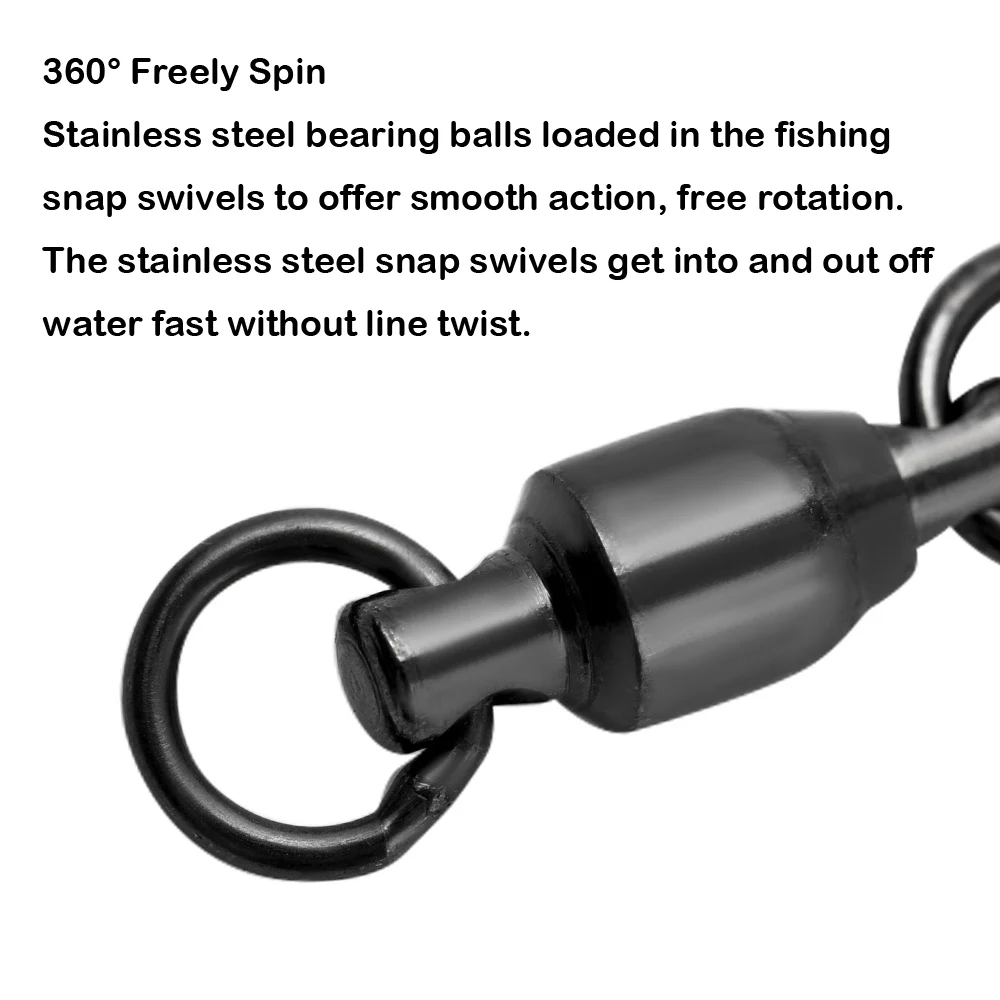 JOHNCOO Fishing Ball Bearing Swivel with Coastlock Snap 0-7# Stainless  Barrel Swivels Fishing Connector