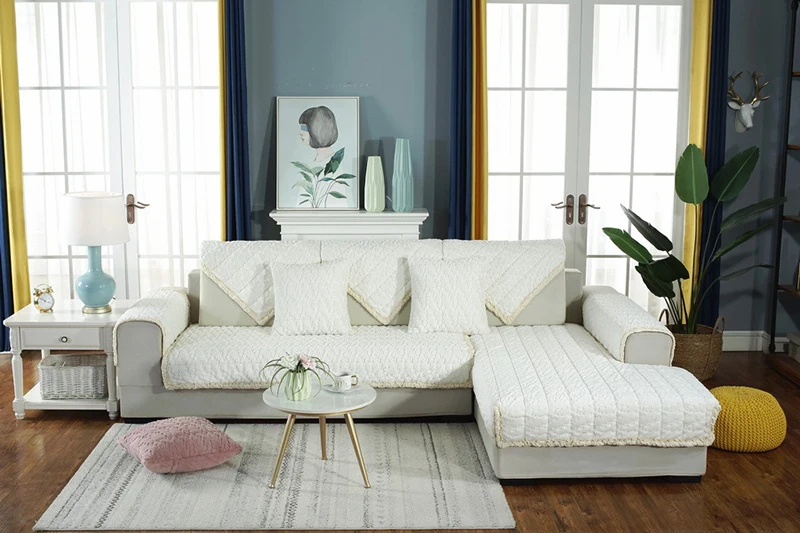 Высококачественные современные чехлы для диванов, Нескользящие утепленные Плюшевые Чехлы для диванов, модные однотонные стеганые зимние теплые чехлы для диванов и полотенец