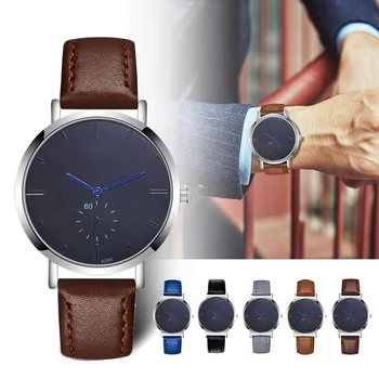 

Men Analog Quartz Business Wristwatch Round Dial with PU Leather Band IK88