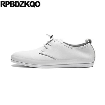 

men shoes luxury brand fashion round toe trainers italian white sneakers lace up genuine leather high quality skate Italy real