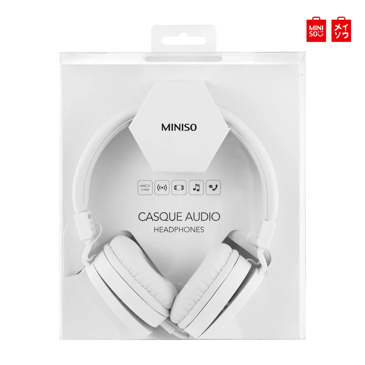 Складные музыкальные наушники MINISO HM001, 3,5 мм, проводные наушники, гарнитура с тяжелыми басами, Hi-Fi стерео гарнитура, стиль Concision - Цвет: Белый