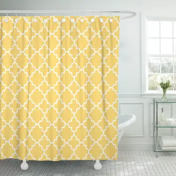 

Yellow White Traditional Quatrefoil Lattice Pattern Raster of Teal Shower Curtain Waterproof Polyester Fabric 72 x 72 Inches