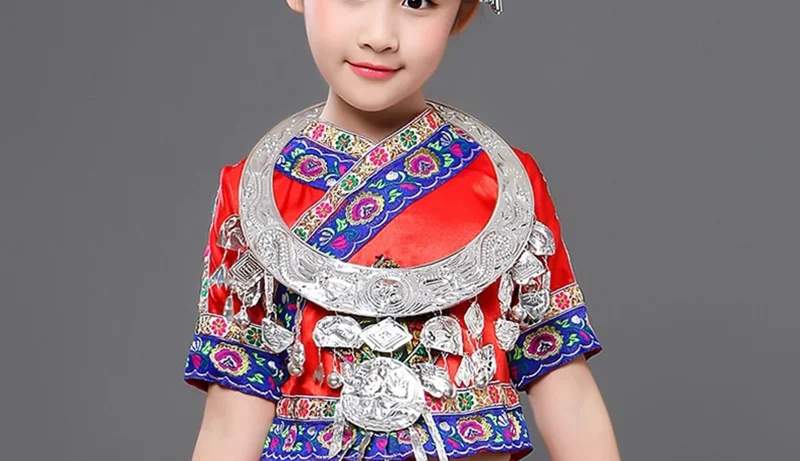 Hmong/Одежда для сценических танцев; праздничный наряд; народное платье для выступлений; Национальный костюм для детей; Одежда для девочек Miao; TA2252