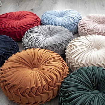 

Candy pillow Velvet Handmade Pleated Round Cushion Pumpkin Cushion Home Sofa Decor 38*38cm cute pillow sequin cushion