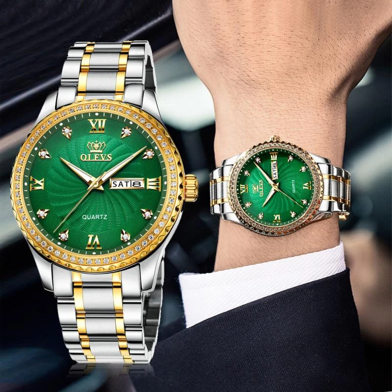 dinero Pericia Escrutinio OLEVS Men's Watches Brand Fashion Green Face Stainless steel Band Cheap Fake  Watch Men'S Luxury Replica Watches Men Light|Relojes de cuarzo| - AliExpress