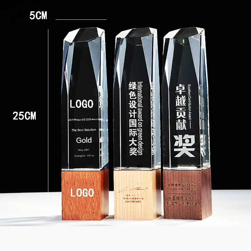 

3d Log Cubic Crystal Trophy Custom Made Creative Lettering Corporate Championship Competition Solid Wood Award Trophy Making