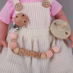 Custom Letter Names Baby Wooden Silicone Pacifier Clips Chains Teether for Baby Infant Chew Leash Nipple Holder Teether Gifts