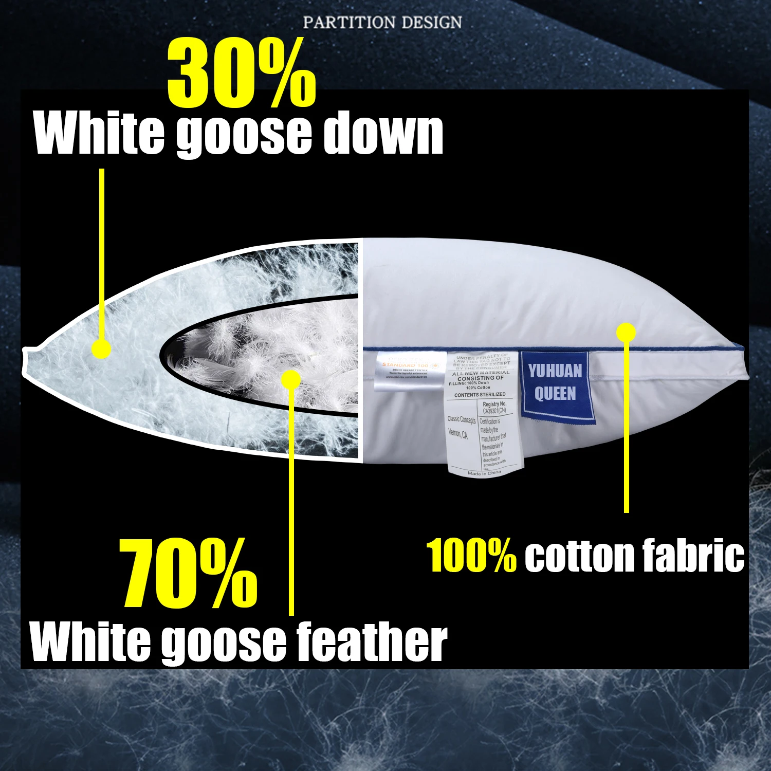 Down Pillow 100% Goose Down Feather Household Goose Down Pillow Single Size Five-Star Hotel Pillow Core To Help Sleep Pillow 3