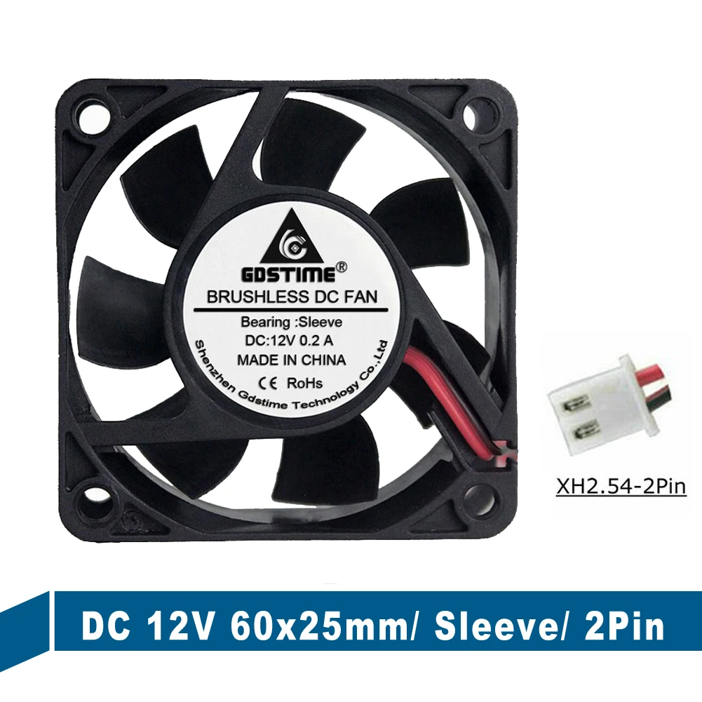 

10 шт. Gdstime DC 12 В 2Pin 6025s 60x60x25 мм 60 мм 6 см DC Охлаждающие вентиляторы ЦП компьютер бесщеточный вытяжной чехол кулер вентилятор