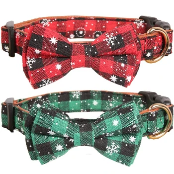 

Christmas Bow Tie Dog Collar Adjustable Dog Cat Collar with Bells and Bow Tie Durable Buckle Light Collar for Dogs Cats Pets