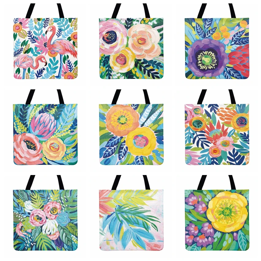 

Watercolor Flowers Oil Painting Print Tote Bag For Women Casual Totes Ladies Shoulder Bag Fashion Shopping Bag Outdoor Beach Bag