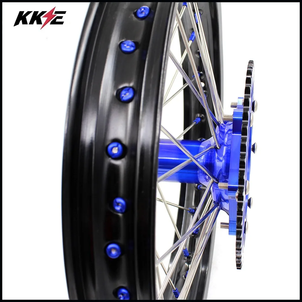 KKE 21/19 Литые колеса мотоцикла обода Набор для YAMAHA YZ125/250 99-19 YZ250F 2001- YZ450F 2003- синяя звездочка