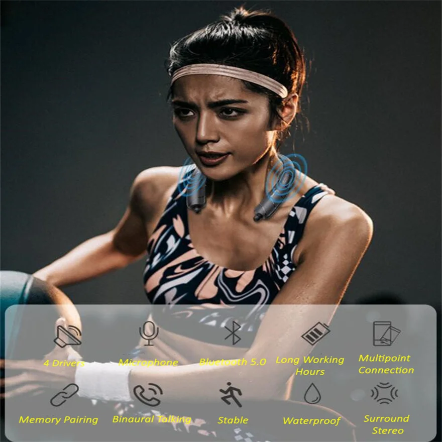 Neckand Earphones Bluetooth Speaker Smart Column Surround Stereo Wireless Music Box Soundbar Portable Waterproof Long Working Neckand Earphones Bluetooth Speaker Smart Column Surround Stereo Wireless Music Box Soundbar Portable Waterproof Long Working