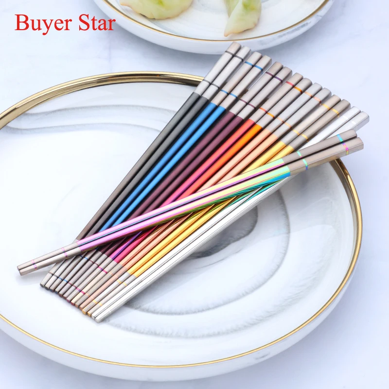 

2Pairs Stainless Steel Portable Chopsticks Chinese Non-Slip Chopsticks Set Reusable Sushi Chop Stick For Children Kid Dinnerware