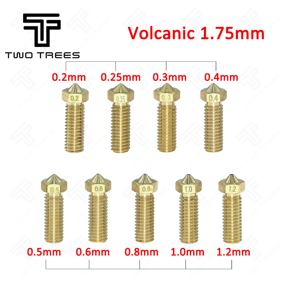 

Volcano Mouth Nozzles 1.75mm Filament 0.2/0.25/0.3/0.4/0.5/0.6/0.8/1.0/1.2mm 3D Printer Parts For Copper Lengthen Extruder Brass